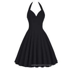 Belle Poque Stock Halter V-Neck Black Retro Vintage 50s Party Dress BP000185-1